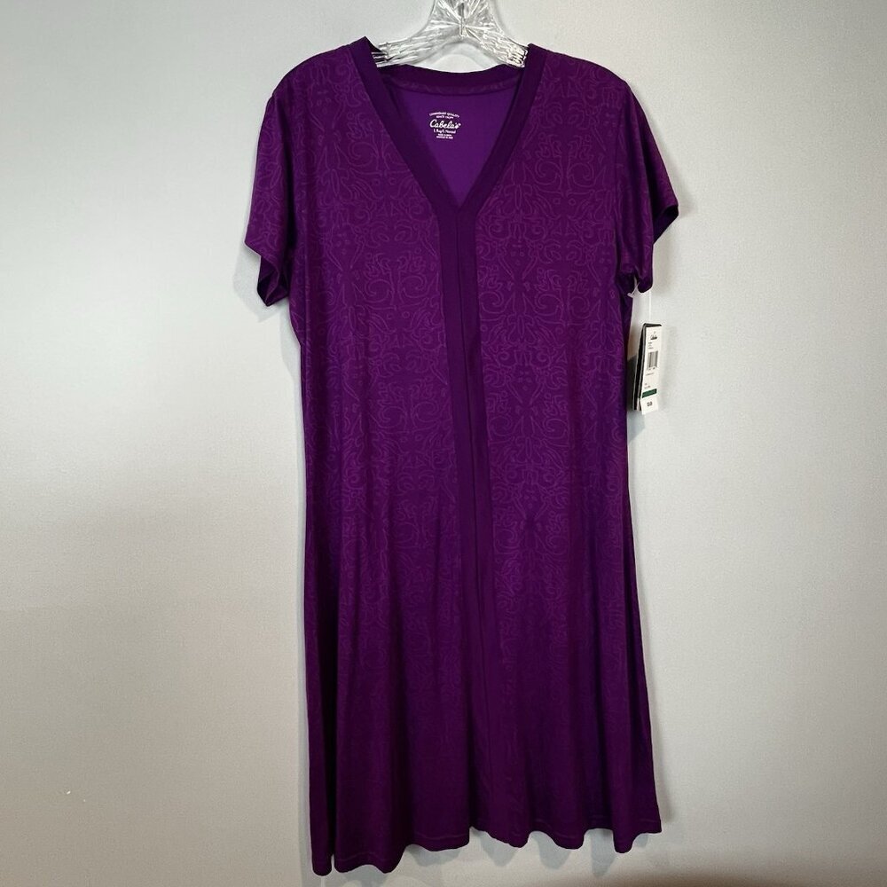 Cabela's Dress Women;s Size Large Purple Print Short Sleeve Sheath Casual NWT